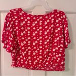 belle du jour Red Floral Tie-Front Cropped Short Sleeve Blouse Photo 2