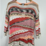 LaSeine Women’s M 3/4 Sleeve Open Knit‎ Sweater Boho Multicolor Pink Cream Size M Photo 0