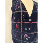 Vintage 90s Navy Blue Velour Velvet 100% Cotton Floral Patchwork Vest Size L Size L Photo 2