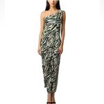 ASOS NEW Plissé Green Zebra One Shoulder Stretchy Accordion Maxi Dress Size 12 Photo 1