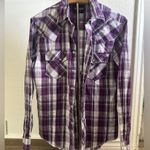 Wrangler  Pearl-Snap Shirt Purple Plaid Size Women’s Small - EUC Photo 1