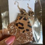 Leather Cheetah Rhinestone Fringe Drop Earrings Brown Photo 3