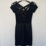 Charlotte Russe Black Mini Bodycon Dress LBD Lace Criss Cross Back Y2K Throwback Photo 12