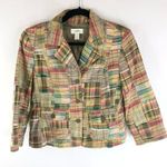 Loft Ann Taylor Womens Blazer Jacket Patchwork 3/4 Sleeve Button Front Yellow 4 Photo 0