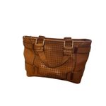 Michael Kors Leather Satchel Tote Bag Woven Details Buckle Accents Brown Photo 2