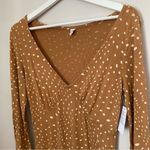 BP Dress Long Sleeve Print Knit Tan Warpy Dot Mini Casual White Neutral Photo 2
