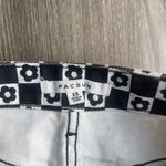 PacSun  Black White Check Flowers Mini Denim‎ Skirt Raw Hem Pockets Skater Sz 25 Photo 1