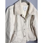 Joie  Lev Faux Fur Collar Denim Jacket in Aged White Size Large Trucker Photo 3