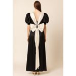 American Vintage 1980s Black Satin Evening Gown with Ivory Statement Bow unbranded small- medium Photo 1