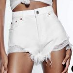 ZARA White distressed high waisted denim jean shorts - ripped, frayed hem Photo 6