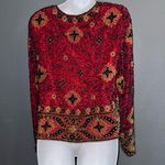 Adrianna Papell Vintage Evening Beaded Red Formal Long Sleeve Cardigan Medium Photo 6