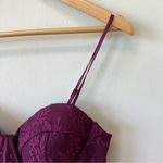 Lulus Wine Red (Burgundy) Exceptional Persona Lace Tiered Bustier Midi Dress Size M Photo 3
