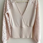 Anthropologie  Twofer Faux-Wrap Sweater Blouse with Lace Puffed Sleeves, Size S Photo 0