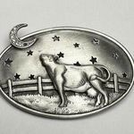 Dairy Cow Under Moon Light & Stars Signed JJ Brooch Pin Silver Tone Jonette Photo 0