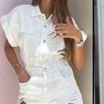 idem Ditto New Inspiration White  Denim Distressed Romper Size M Photo 0