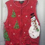Crystal Kobe Sweater Vest Womens 1X Red Christmas Snowman Tree Holiday Ugly Photo 0