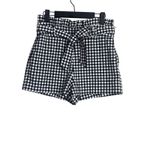 ZARA Paperbag Checker Tie Shorts Hi Waist Ruffles Side Zip Pockets S Black White Photo 1