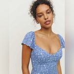 Reformation 4 Bailey Midi Length Dress Eve Cornflower Blue Floral Front Slit Photo 2