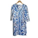 Gretchen Scott  Womens Floral V-Neck 3/4 Sleeve Shift Dress Blue White Small‎ Photo 1