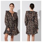 Cleobella Carolyn Split-Neck Paisley Ruffle Mini Dress Small Ruffle Long Sleeve Photo 2