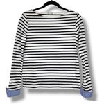 J.Crew Factory Striped Top Cotton Black & White Boatneck Blue Cuffs Size XXS Photo 0