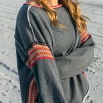 Natural Life Women’s Knit Trim Sweatshirt Grey Red Embroidery Size Small Medium Photo 3