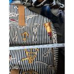 Nautical Patterned Canvas Weekender /Duffle Bag with Brown Straps Blue Photo 8