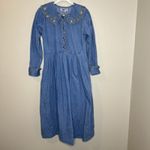Women's Vintage Dress Denim Floral Embroidered Cottage Peter Pan Collar Western Blue Size 6 Photo 1