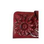 Handmade Vtg Red Tooled Leather Sunflower Womens Embossed Clutch Wallet Mexico 8" x 4" Photo 1