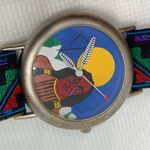 Vintage American Indian dial wrist watch silver tone case 34mm quartz running Photo 2