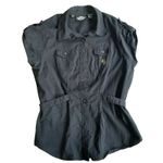 Harley Davidson Flirt Black Cap Sleeve Epaulets Waist Collar Blouse Top Womens M Size M Photo 1
