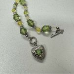 Silver Tone Heart Locket Bracelet Green Rhinestone & Crystal Beaded Photo 7