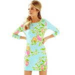Lilly Pulitzer Dress Women Medium Pool Blue Citrus Pink Lemonade 3/4 Sleeve Mini Photo 2