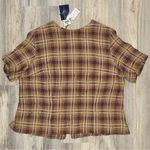 Charter Club NWT Vintage  Short Sleeve Top Plaid 100% Silk Button Back Size 18 Photo 1