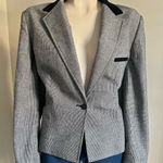 Vintage Houndstooth Blazer Velvet Collar Career Jacket Size 38 Modern Large Black Photo 0