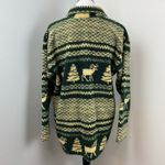 Vintage 90s Womens Fair Isle Moose Christmas Fleece Shirt Jacket Shacket Medium Green Photo 4