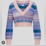 Sunday Best Striped V Neck Kitten Cropped Sweater Size S Purple Photo 1