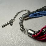 Multicolor Layered Beaded Necklace Silver Bar Toggle Boho Statement Blue Photo 2