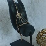 Dainty G old Rhinestone Ring HandChain Bracelet Gold Photo 0