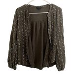 Lucky Brand green white yellow floral long sleeved cardigan button down top Photo 0