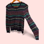 Talbots Cute navy rainbow stripe pearly button lambswool blend cardigan sweater Photo 2