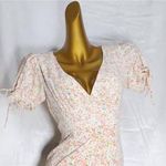 Urban Outfitters Kiss the Sky Pink/Green Puff Sleeve V-neck Mini Dress w/ Slit Photo 2