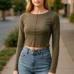 ZARA  Olive Long Sleeve Crop Top Size M Trendy Edgy Chic Photo 0