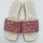Prada Red White Jacquard canvas logo embroidered quilted leather sandals EU 38.5 Photo 0