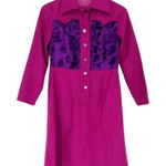 Vintage 70's Purple Dress Faux Fur Bodice Long Sleeve Felt Collared Berry Jewel Photo 0