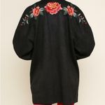 Umgee Black  floral embroidered suede cardigan jacket Photo 4