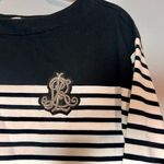 Ralph Lauren Lauren  Top Sweatshirt Black White Striped Size 1X Cotton Cropped Photo 3