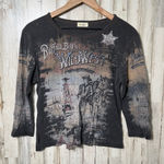 Vintage 90s Buffalo Bills Wild West Faded Western‎ Cowgirl 3/4 Sleeve Womens Lg Black Photo 0