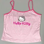 Hello Kitty Pastel Pink Plaid Checkered Graphic Tank Crop Top Cami Camisole Tee T-Shirt Size S 🎀✨ Photo 0