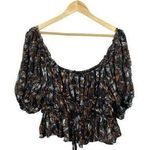 House of Harlow 1960 Revolve Metallic Abstract Puff Sleeve Blouse Brown Size L Size L Photo 0